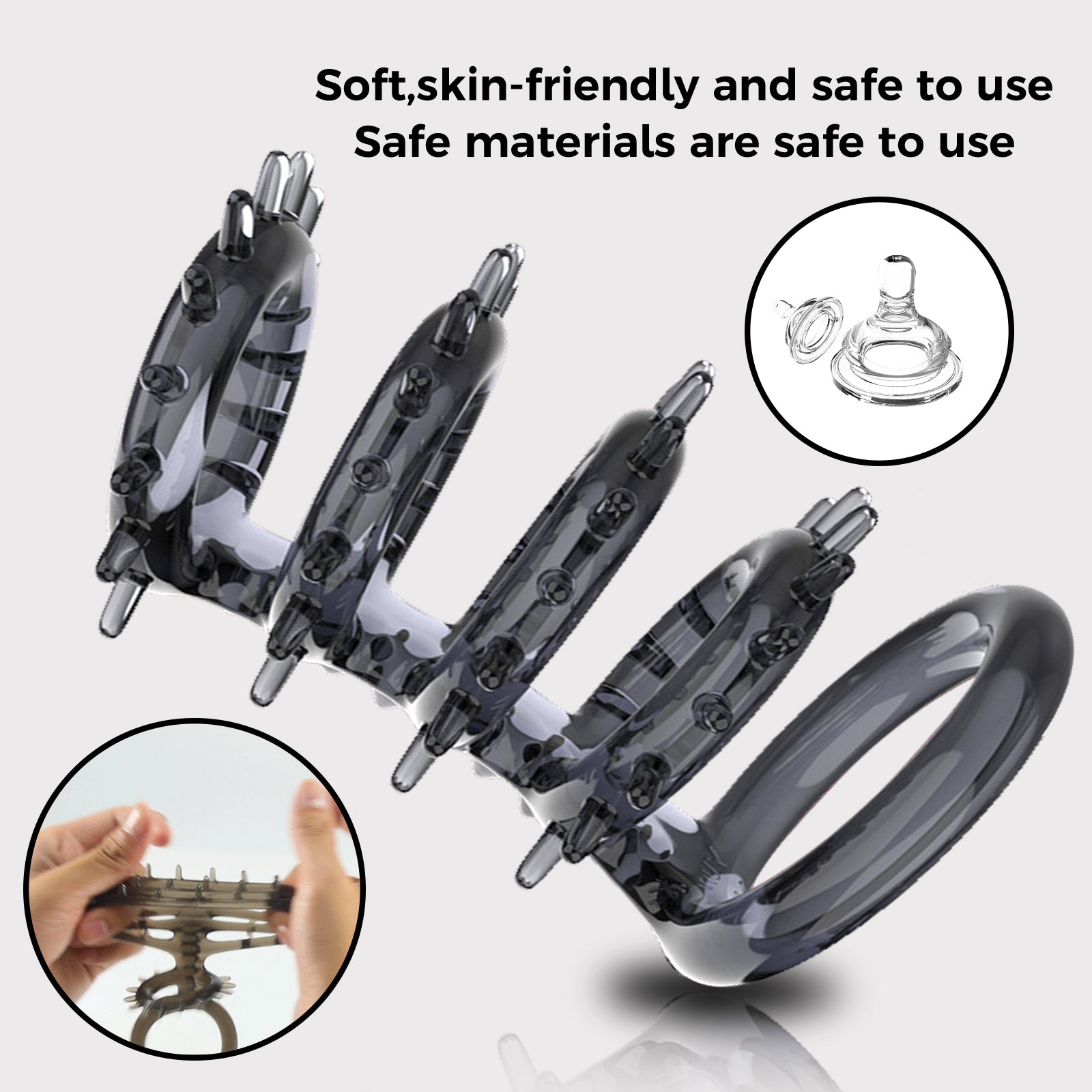 Sex lock set, dragon bone, black wheel ring, men's crystal blocking ring, multiple restraint, wolf tooth set, couple's sex toy