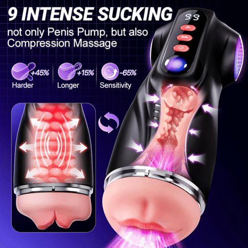 Daphne - 3 Sleeves Pocket Pussy Penis Pump with 9 Sucking & 9 Vibrating Male Masturbator
