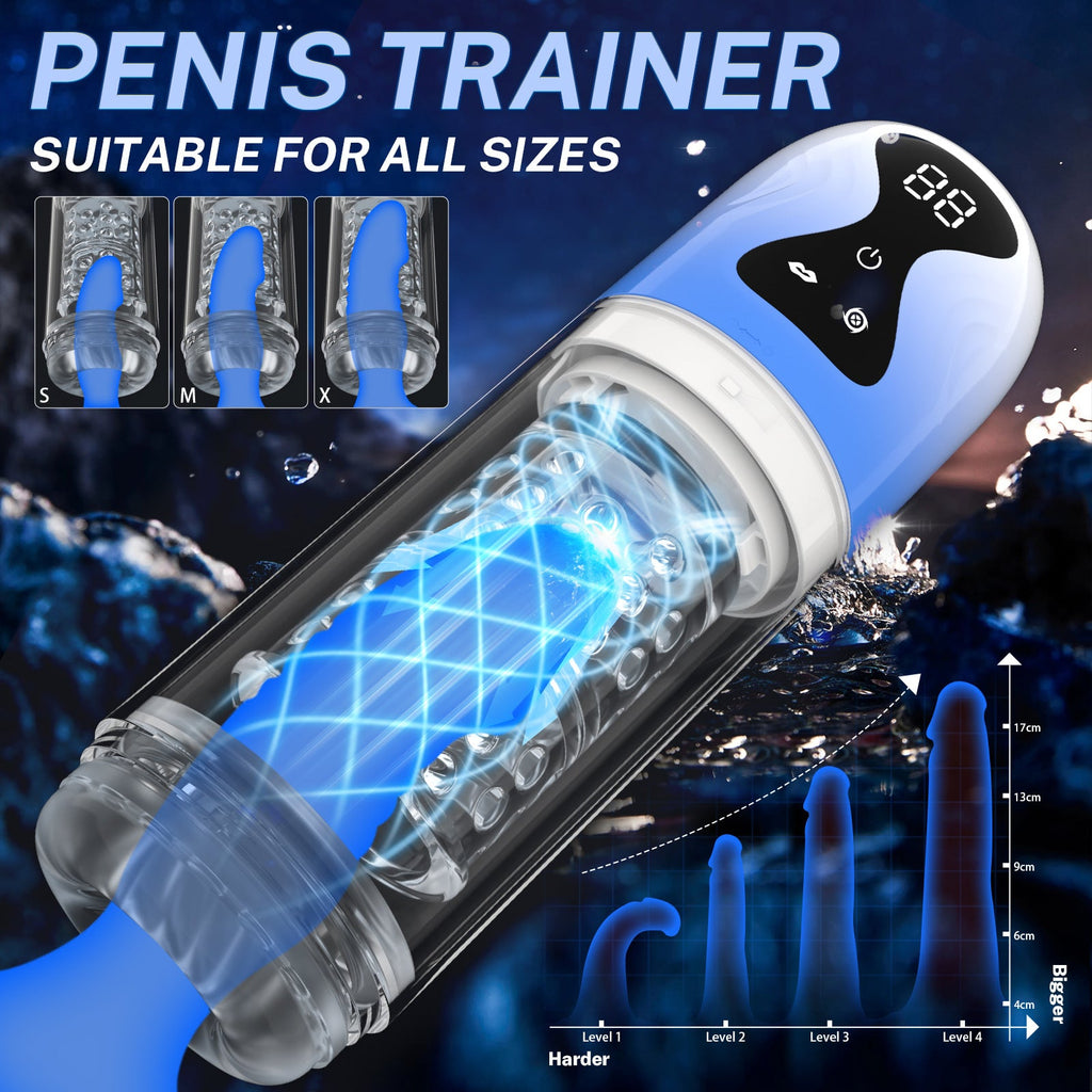 Fully automatic male masturbator toy penis pump equipped with 7 suction modes, 7 rotation modes, and tongue licking