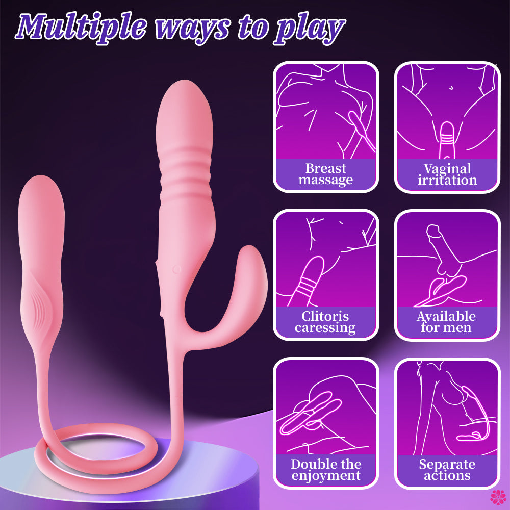 Night Cherry Stretchable Dual Vibration Vibrator for Women with Frequency Adjustment, Body Insertable Self-Stimulation Device, USB Rechargeable Massage Adult Toy