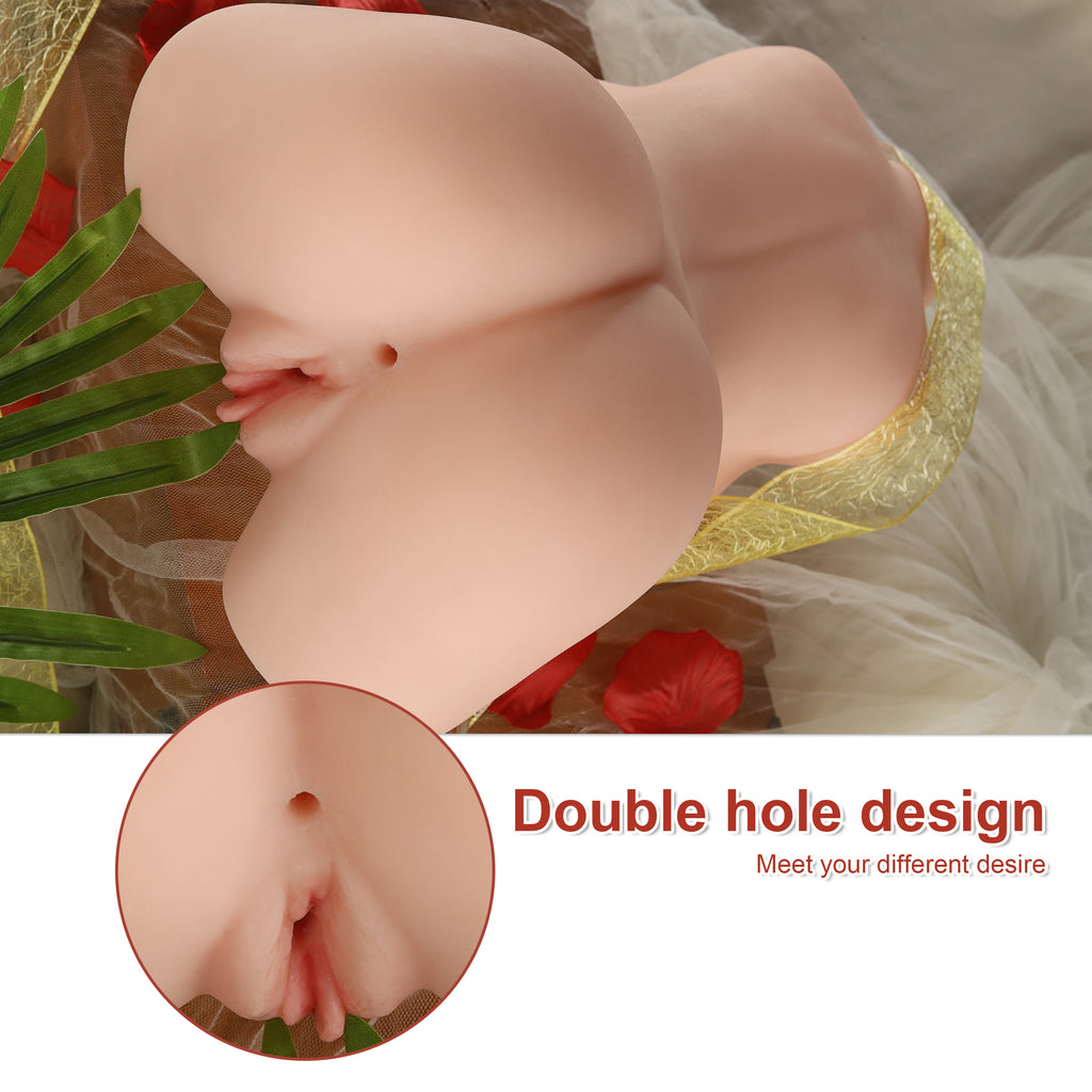 A little handsome man uses a half body solid doll as a sex toy, an adult sex doll, and a female buttocks inverted membrane masturbator