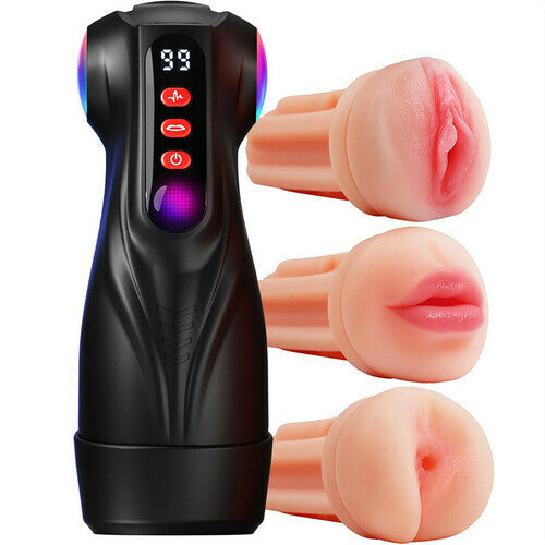 Daphne - 3 Sleeves Pocket Pussy Penis Pump with 9 Sucking & 9 Vibrating Male Masturbator