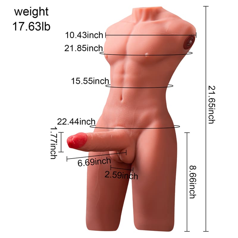 Jackson 17.63LB 6.69Inch Electric PulseThrusting Vibrating Dildo Tan Skin Male Torso Sex Doll    sku：SQ-MAR30023-X9440K